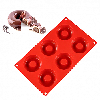 Силиконовая форма Пончик (Донат) диам 65 мм 6 фигур Силиконовая форма Пончик (Донат) диам 65 мм 6 фигур