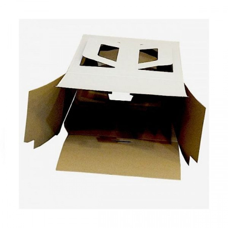 Коробка ручками и окном для торта 28*28*20 см Белая | упаковка 5-25 шт