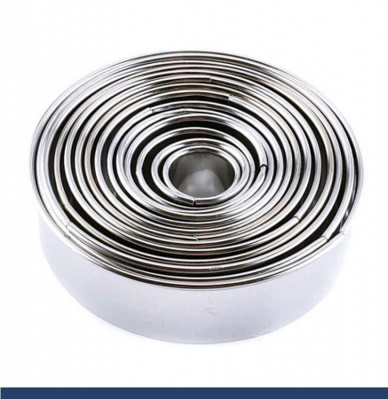 Вырубки Набор 11 шт Кольца ∅ 25-90 мм, h 30 мм, нержавеющая сталь, Tulip Вырубки Набор 11 шт Кольца ∅ 25-90 мм, h 30 мм, нержавеющая сталь, Tulip