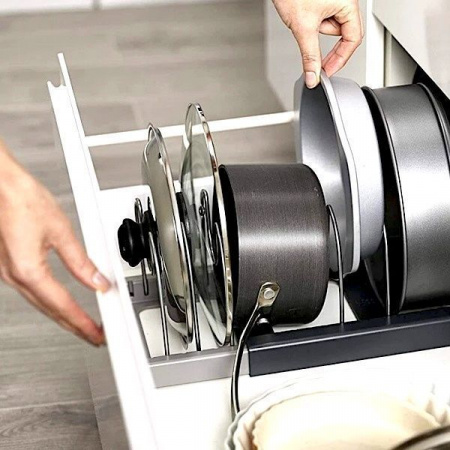 Раздвижной органайзер для посуды, кастрюль, крышек, стойка для хранения на 7 ячеек